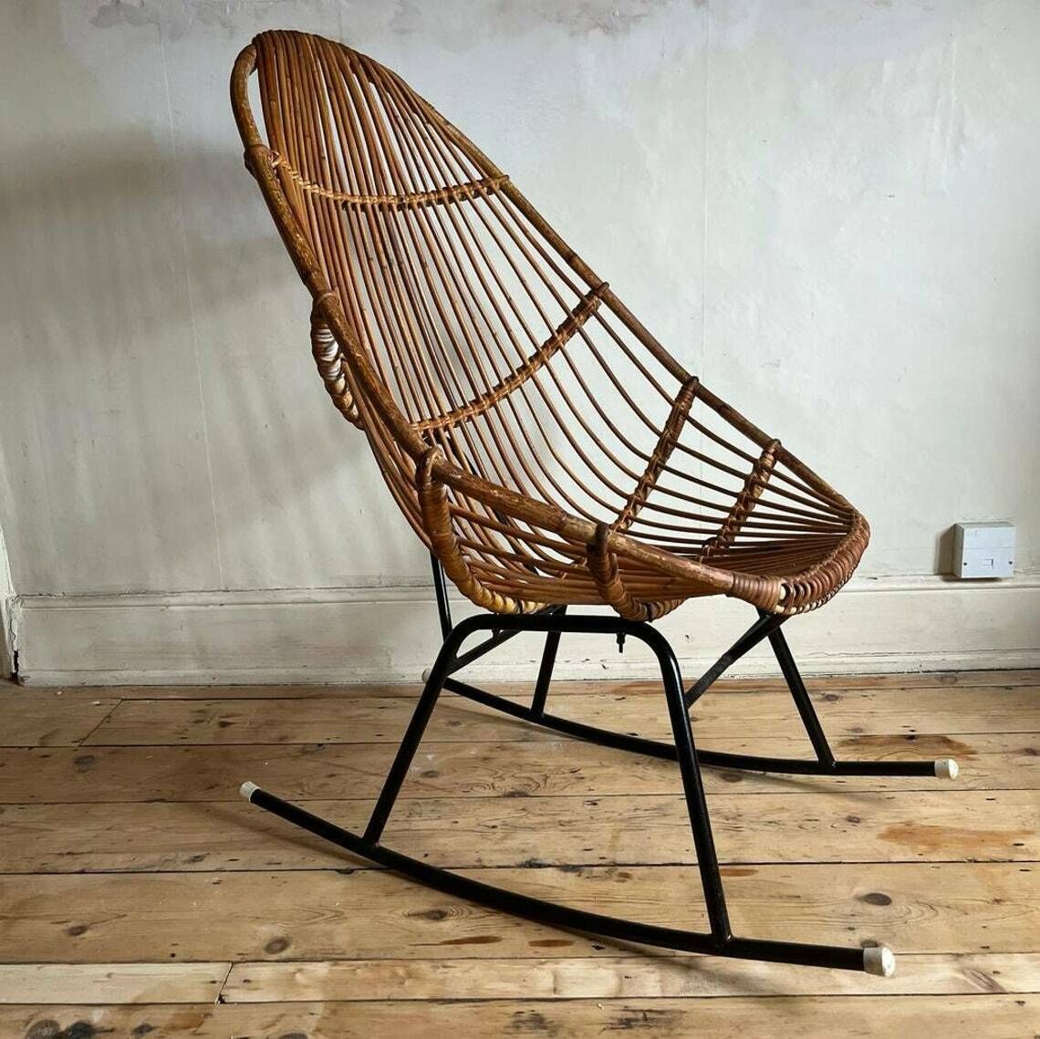 photo furniture Italian Bamboo High Backed Rocking Chair With Black Frame
