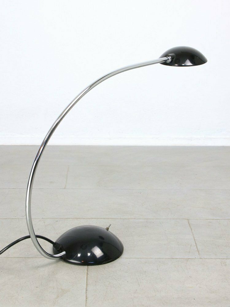 Vintage Arc Table Lamp In Black And Chrome From Meblo, 1980s photo for sale