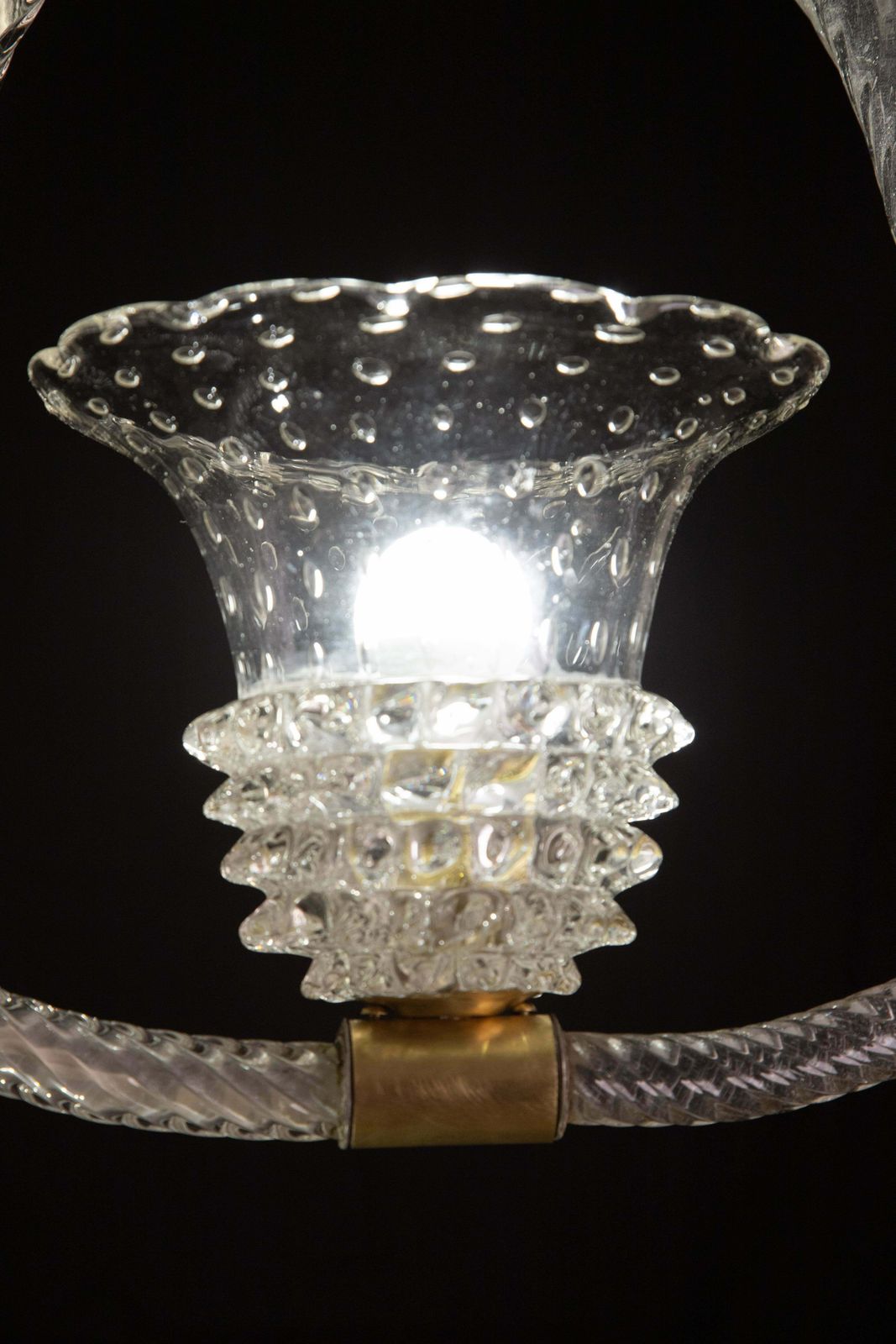 photo for sale Art Decò Ercole Barovier Chandelier Rostrato And Bullicante Murano Glass, 1940s