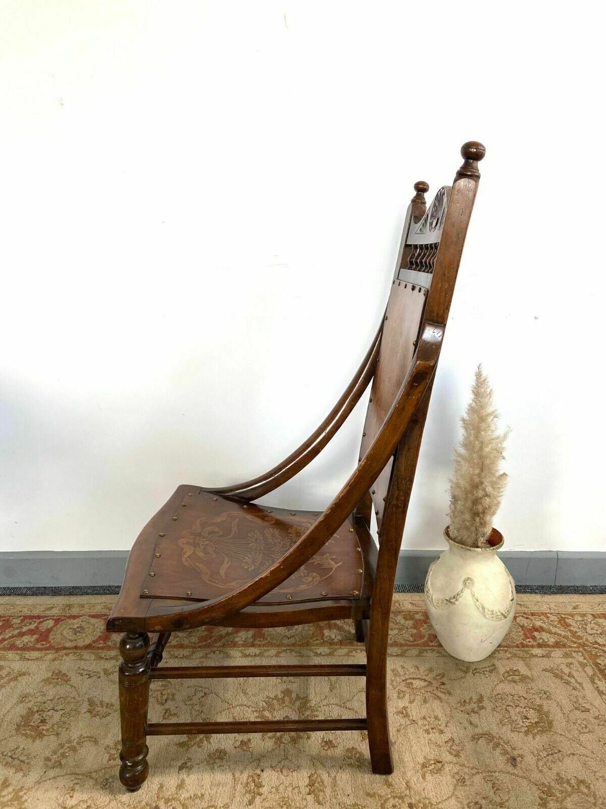 photo for sale Antique Early 20th Edvardiancentury Beech Floral Occasional Chair Made In Englad