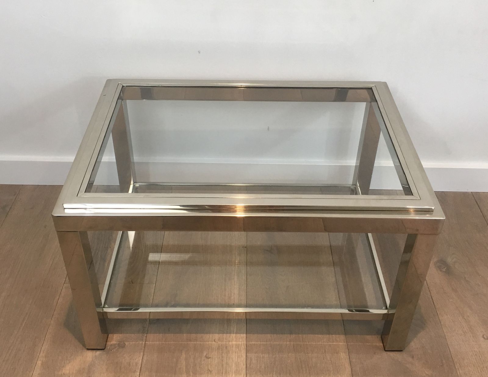 photo furniture Pair Of Chrome End Tables With Glass Tops
