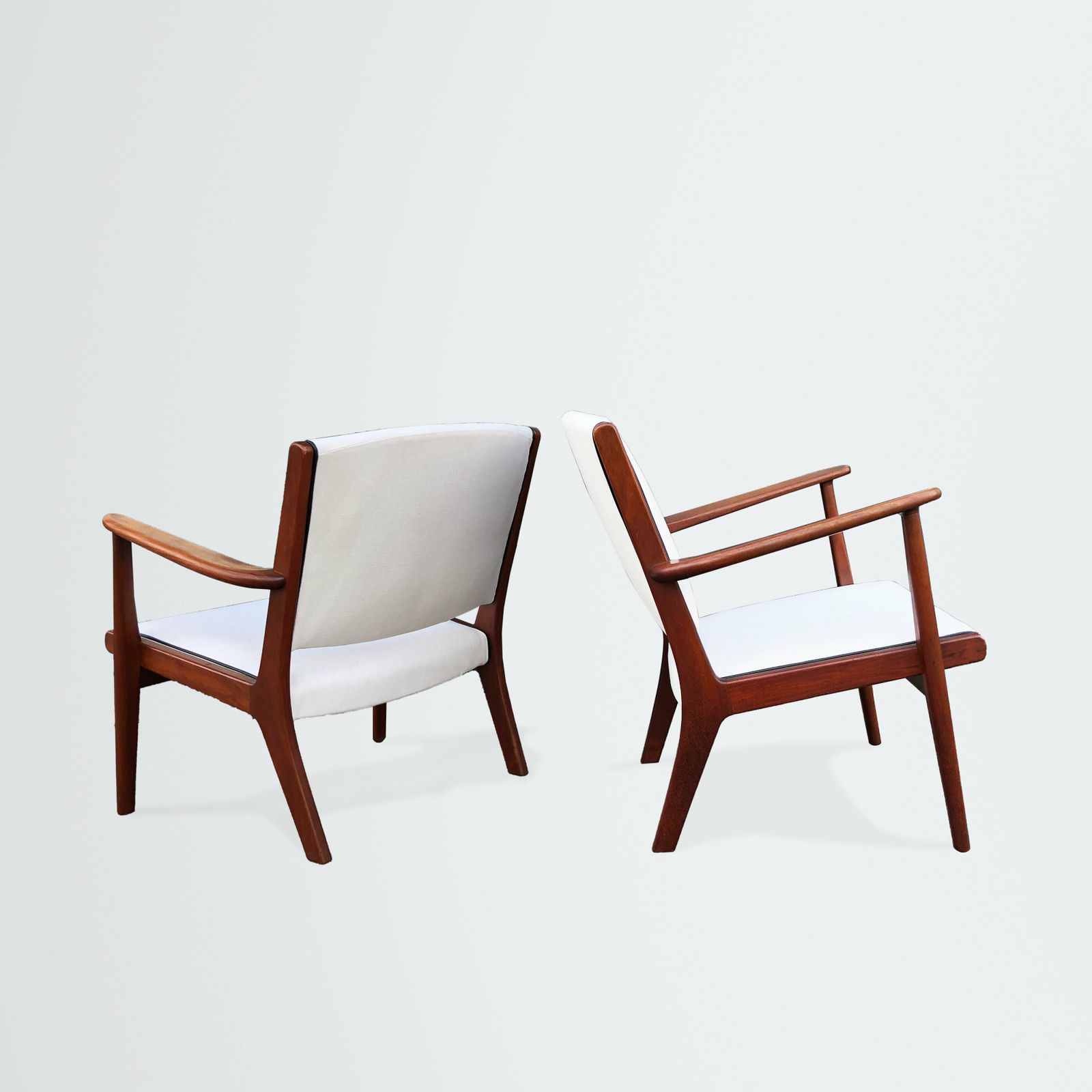 Danish 1950s Leather Piping Easy Chairs Pair