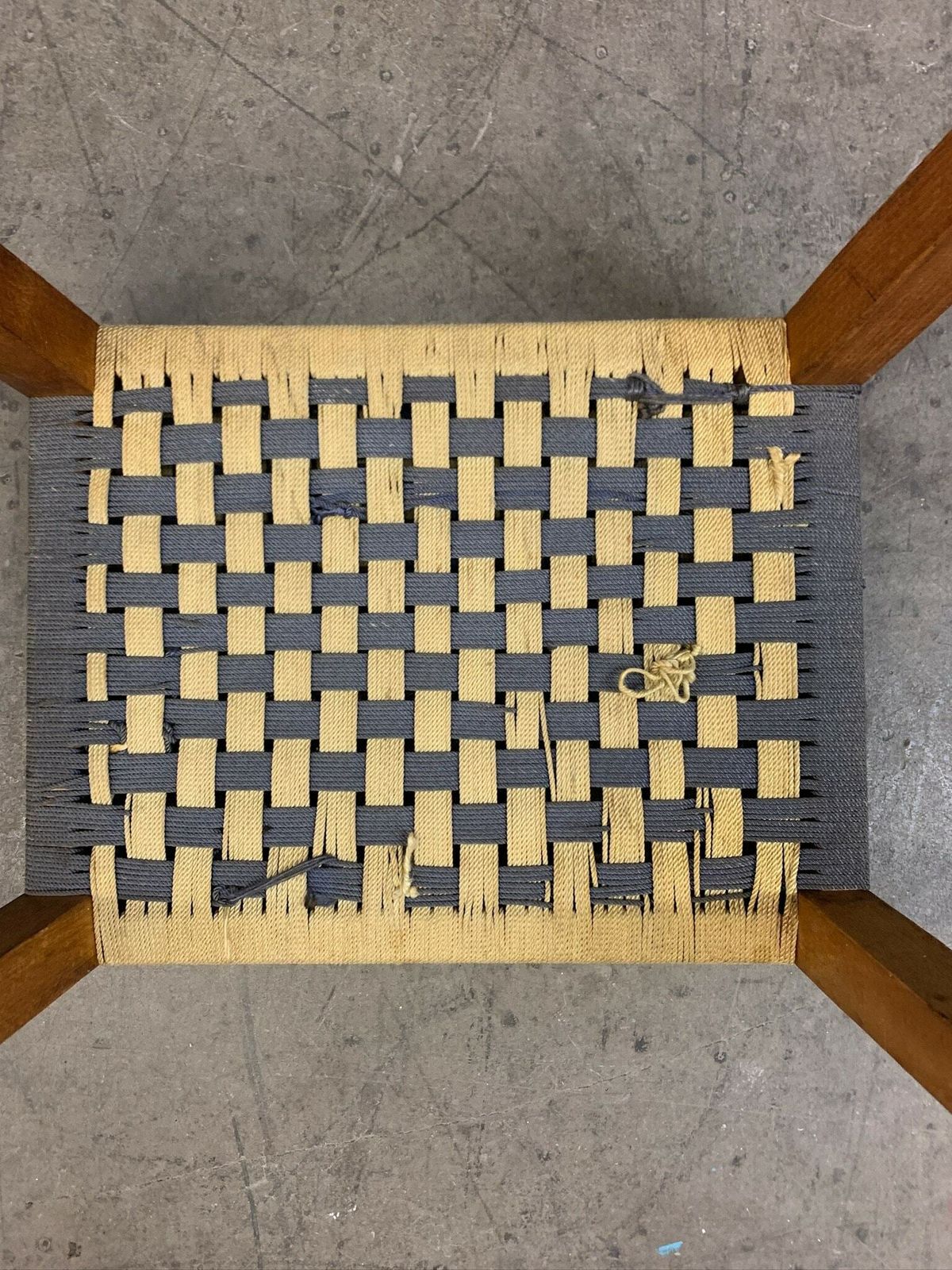 Cute Little Footstool With Woven Rope Seat And Slanted Legs photo buy