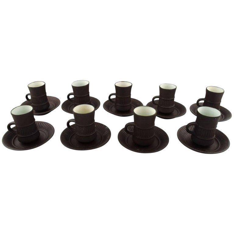 Jens H. Quistgaard, Flamestone, Nine Coffee / Mocha Cups With Saucers