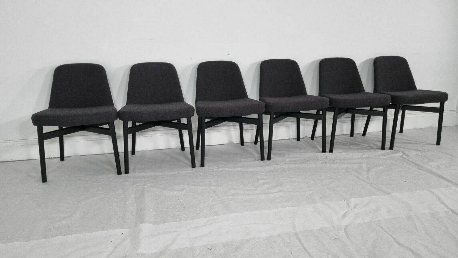 A Stunning Set Of 6 Knoll Studio Krusin 016 Chairs In A Charcoal Boucle Fabric photo 5280.0
