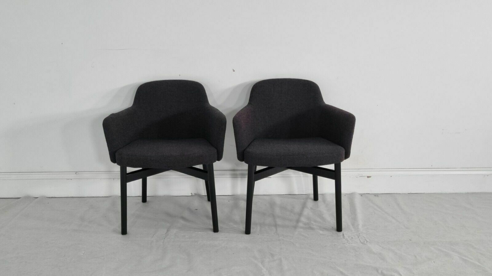 A Stunning Set Of 2 Knoll Studio Krusin 016 Armchairs In Charcoal Boucle Fabric