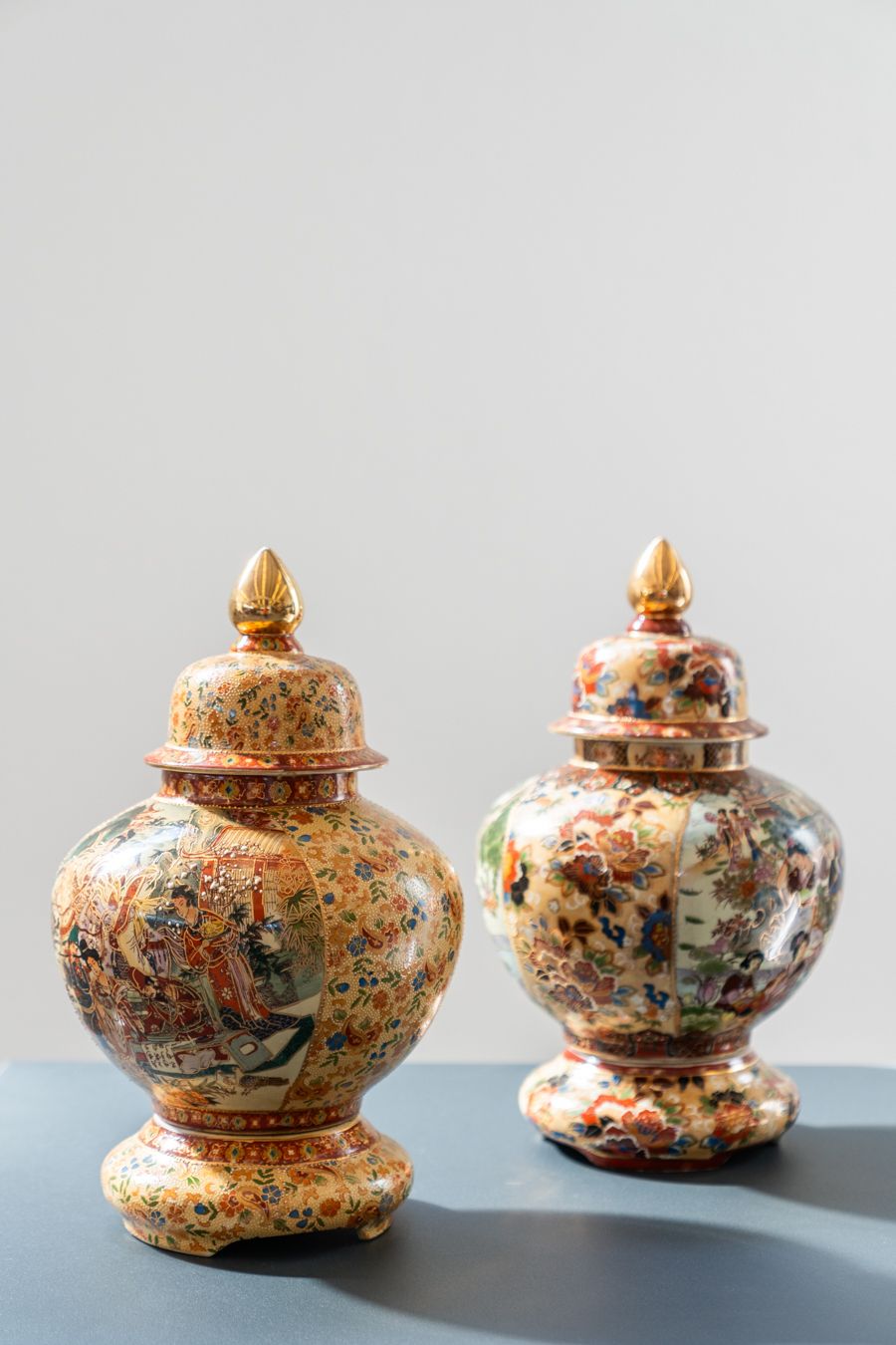 Hand Decorated Chinese Royal Satsuma Ceramic Vases, 1960s