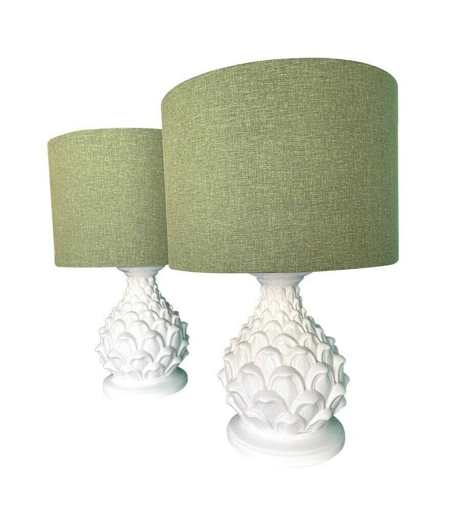 photo for sale A Large Pair Of 1970s Italian Ceramic Artichoke Lamps With New Bespoke Shades