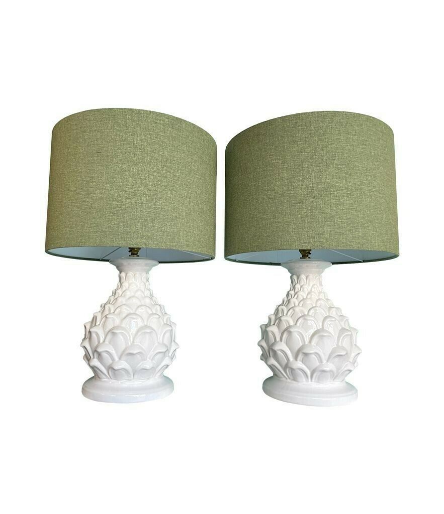 1650.0 A Large Pair Of 1970s Italian Ceramic Artichoke Lamps With New Bespoke Shades photo