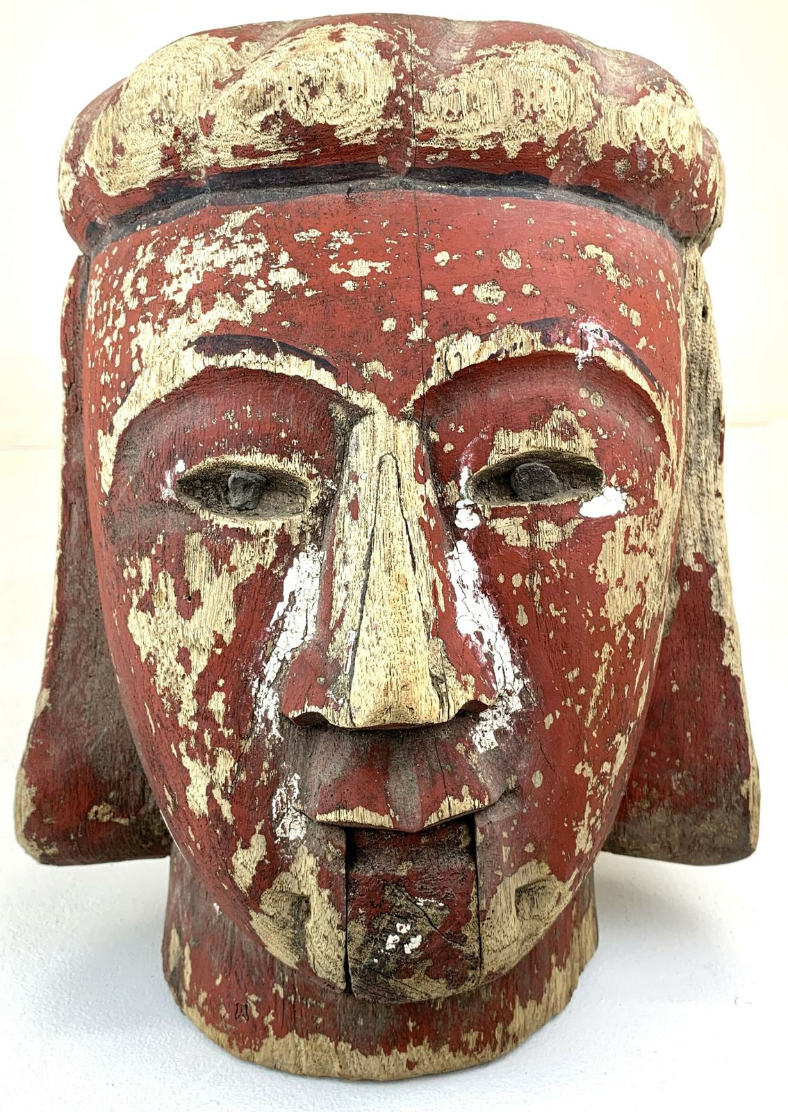 Lifesized Carved Wood Burmese Marionette Head   Red Faced Prince Regent photo Art