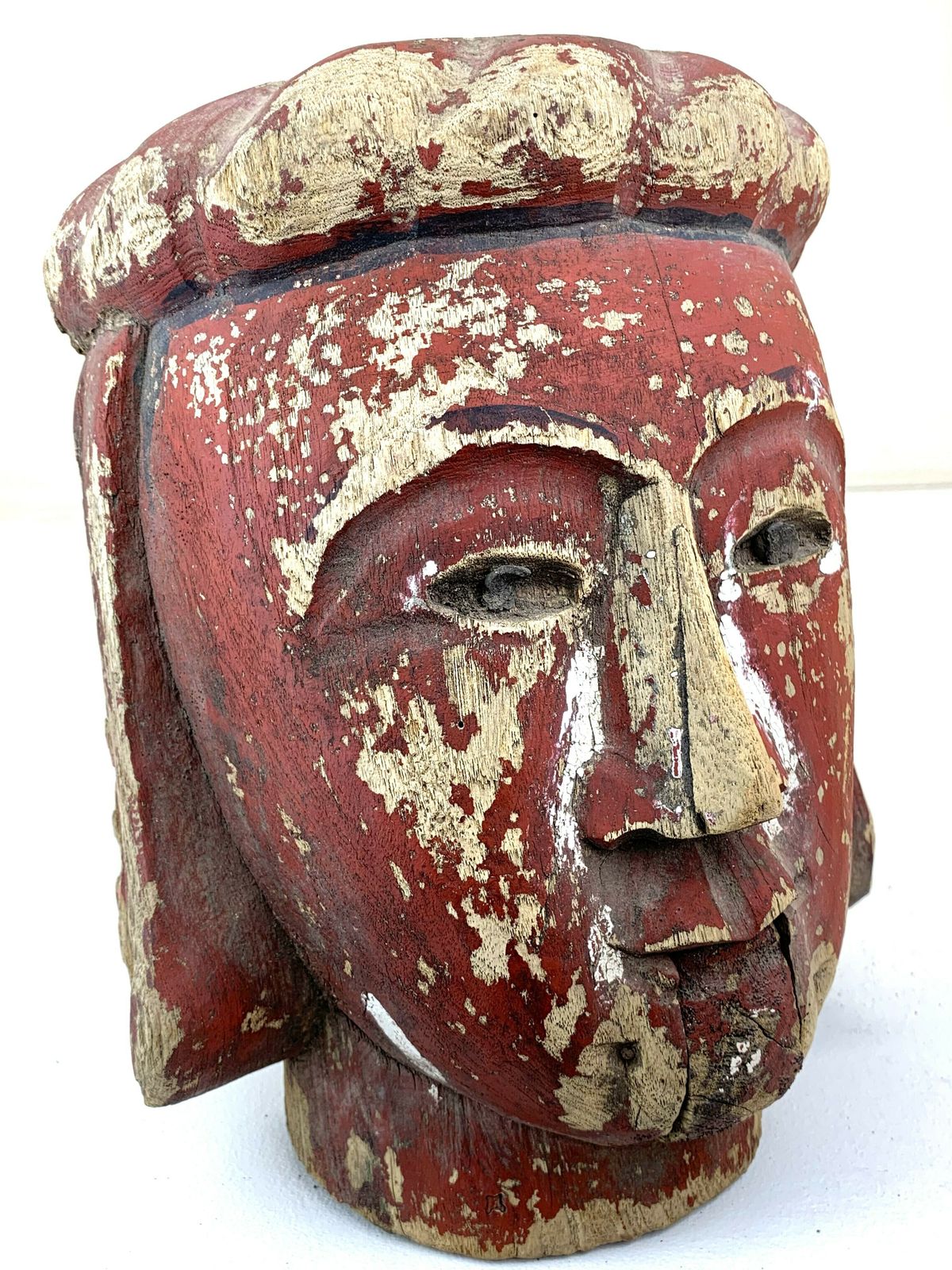 Lifesized Carved Wood Burmese Marionette Head   Red Faced Prince Regent