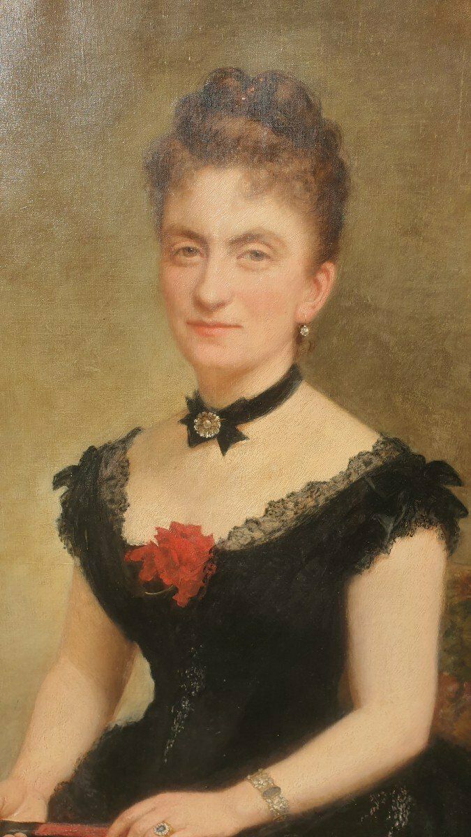 C Deschamps, Portrait Of Woman, In Black Dress, Xixth Century photo vintage