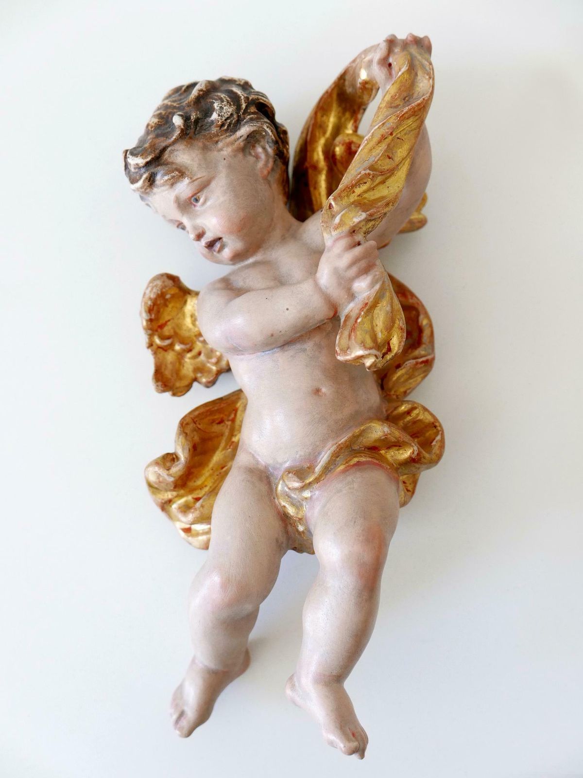 Set Of Four Beautiful Polychrome Hand Carved Wood Putti / Cherubs 1960s Germany photo furniture