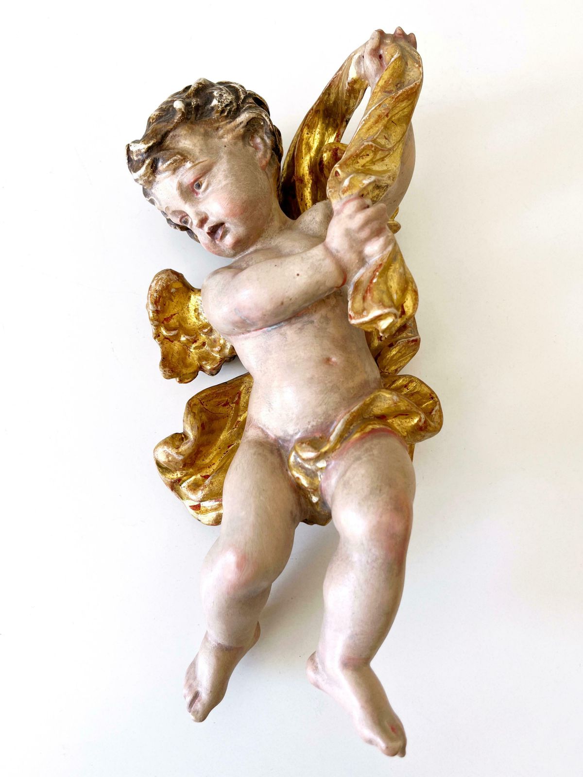 Set Of Four Beautiful Polychrome Hand Carved Wood Putti / Cherubs 1960s Germany photo for sale