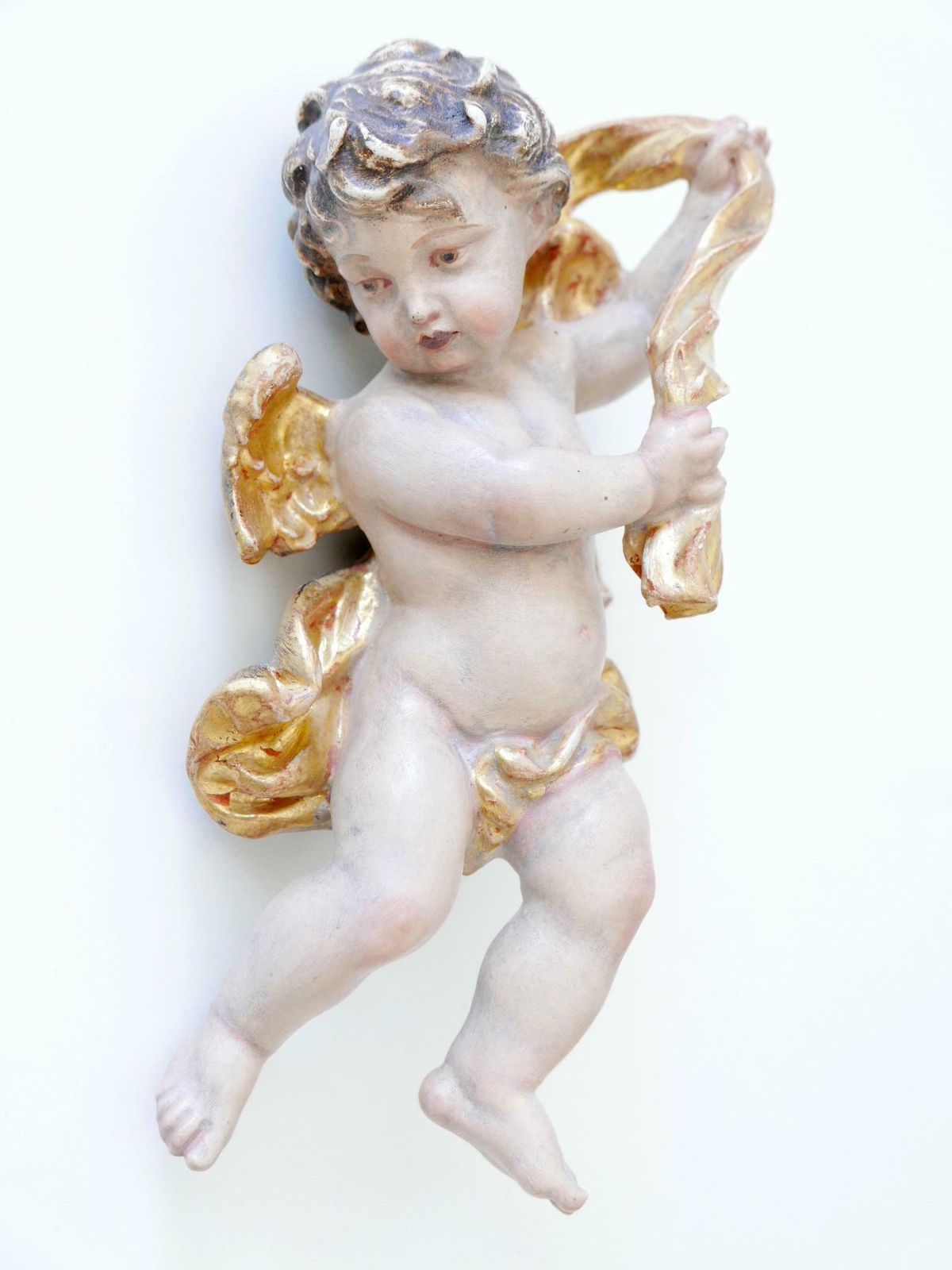 Set Of Four Beautiful Polychrome Hand Carved Wood Putti / Cherubs 1960s Germany photo Home Decor