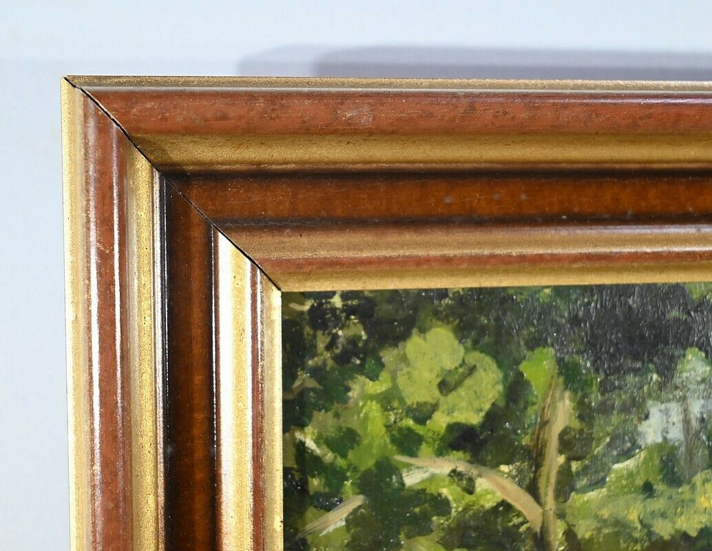 Oil Painting On Wood, Signed M.Cauvet – 1958 photo vintage