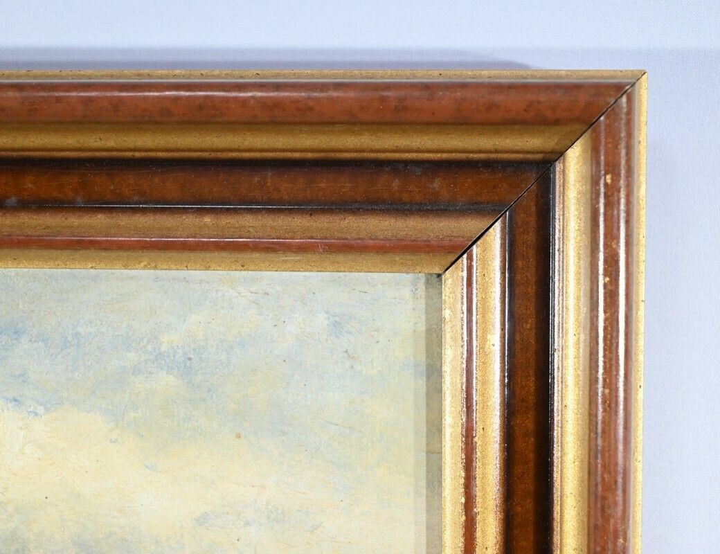 photo furniture Oil Painting On Wood, Signed M.Cauvet – 1958