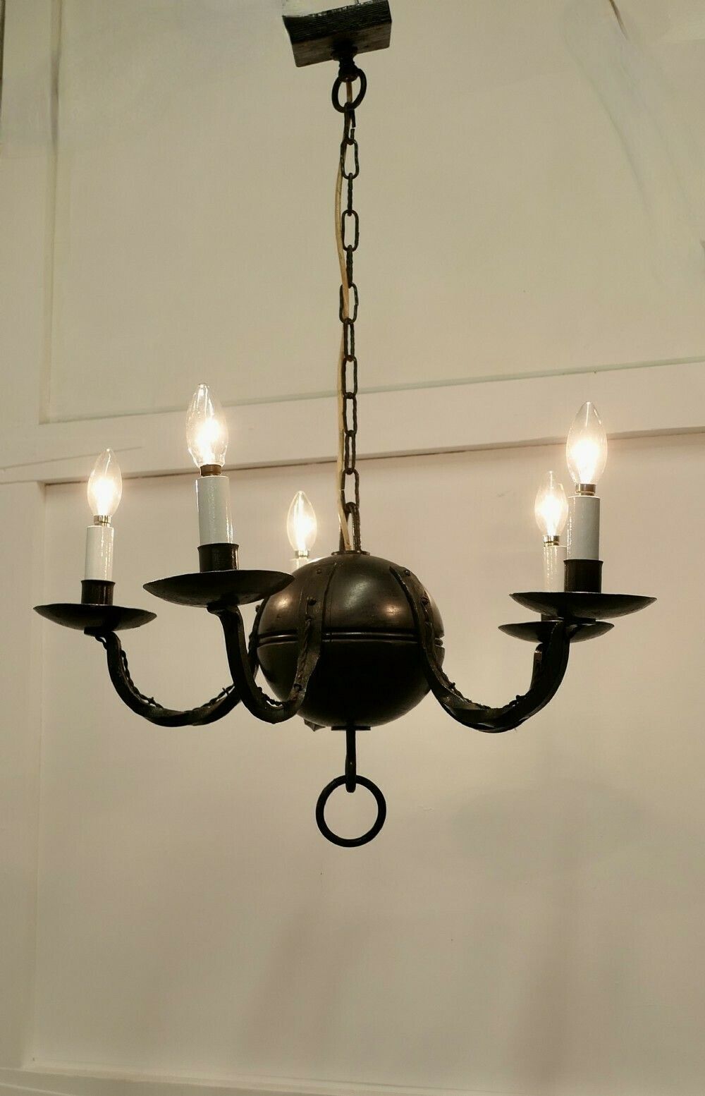 photo for sale A Superb Gothic Iron And Wood Chandelier