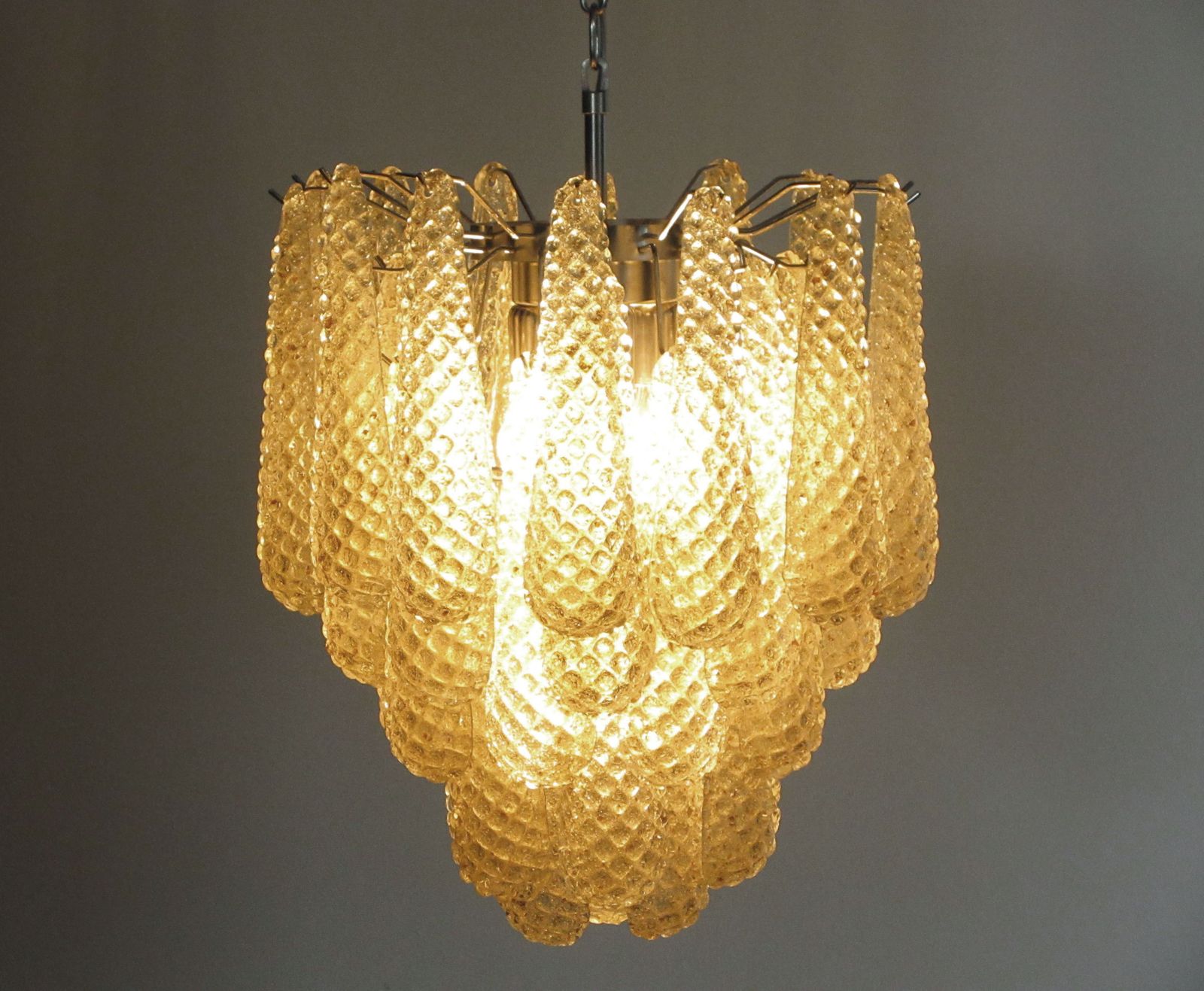 Italian Vintage Murano Chandelier 41 Amber Glass Petals Drop photo vinterior