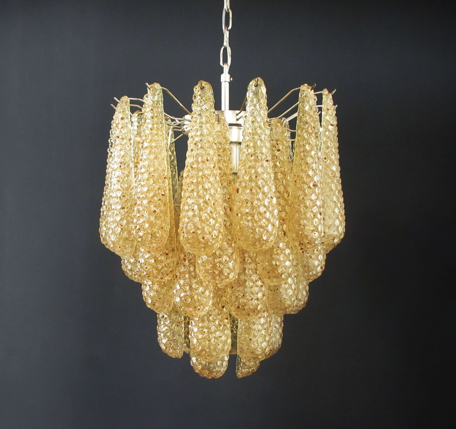 Italian Vintage Murano Chandelier 41 Amber Glass Petals Drop