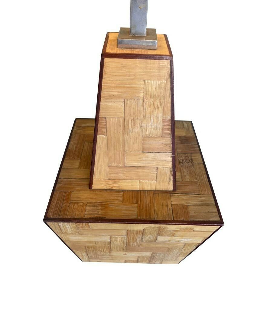 An Interesting Shaped Italian 1970s Rattan Marquetry Lamp With New Bespoke Shade photo vinterior