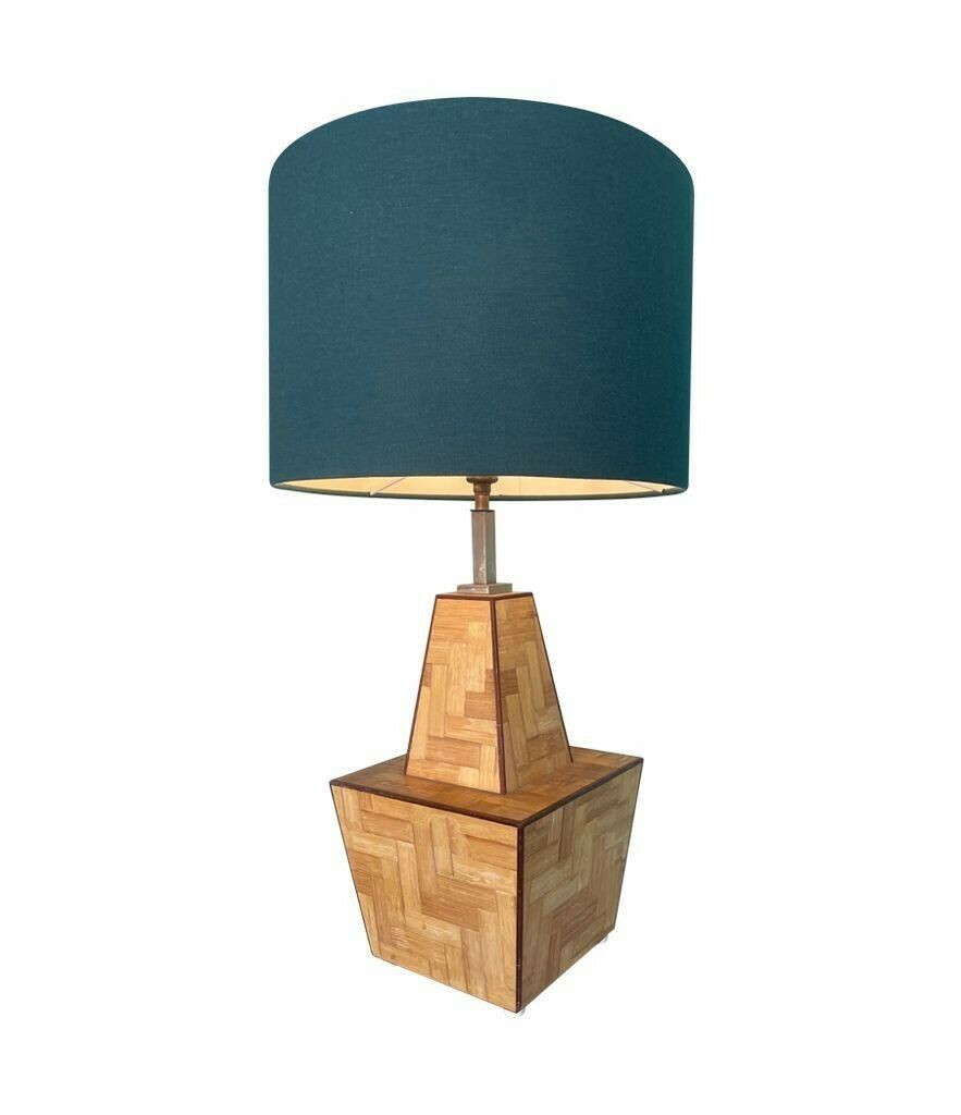 An Interesting Shaped Italian 1970s Rattan Marquetry Lamp With New Bespoke Shade photo buy