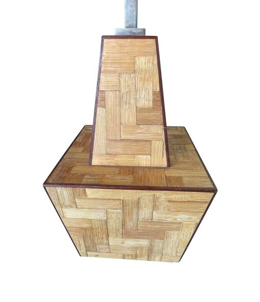 An Interesting Shaped Italian 1970s Rattan Marquetry Lamp With New Bespoke Shade photo vintage