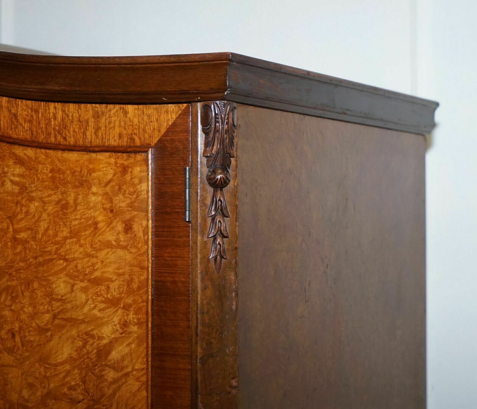 Antique Distressed Burr Walnut Triple Wardrobe With Queen Anne Legs photo vintage