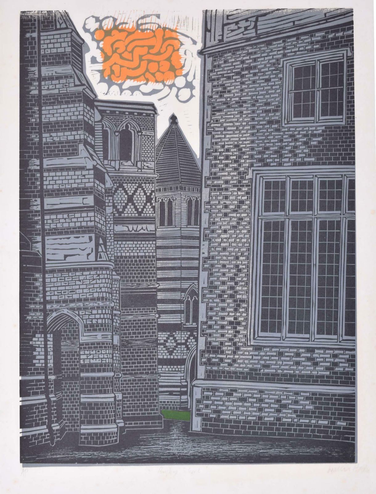 Walter Hoyle Rugby School Linocut Print By Walter Hoyle