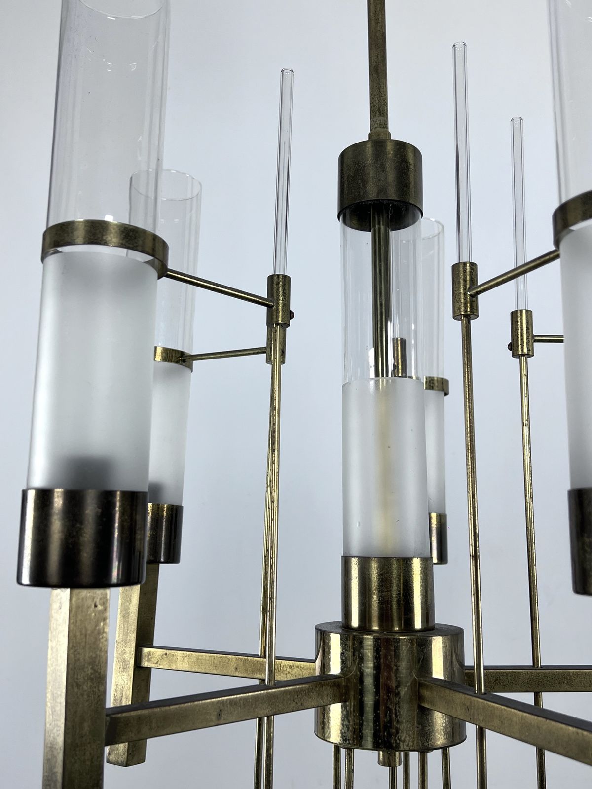Sciolari, Five Arms Brass And Glass Tube Chandelier. Italy 1960s photo 2692.3
