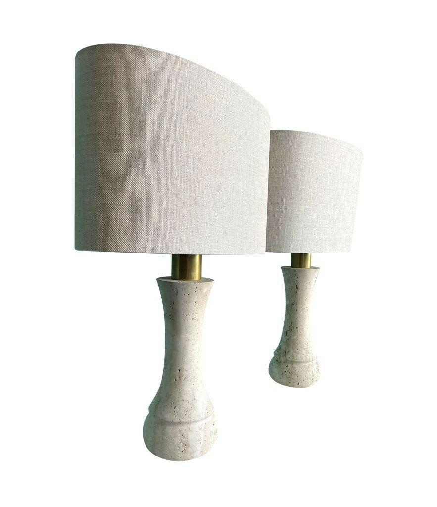 A Pair Of 1970s Travertine And Brass Lamps By Fratelli Mannelli With Bespoke Linen Shades photo buy