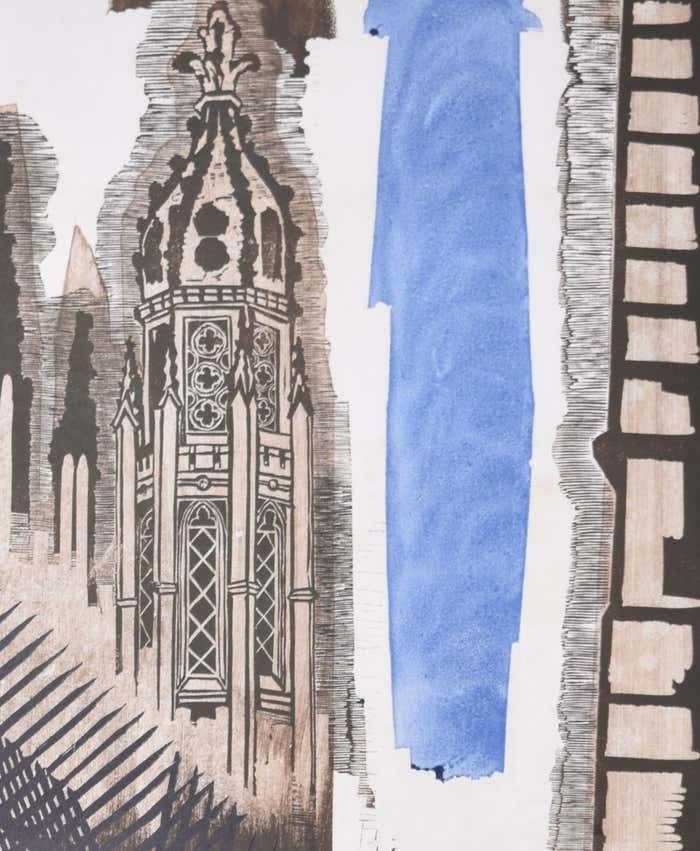 King's College, Cambridge Linocut Print By Walter Hoyle photo for sale