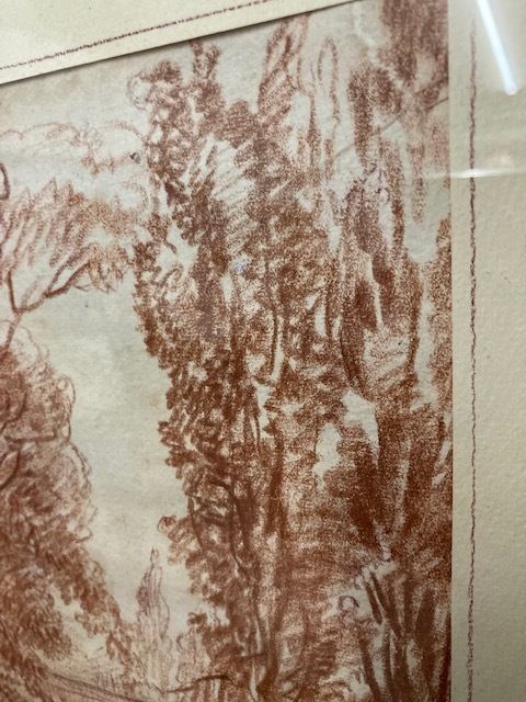 Mid 19th Century Drawing In Sanguine Pencil. In Frame With Silver Inserts photo for sale