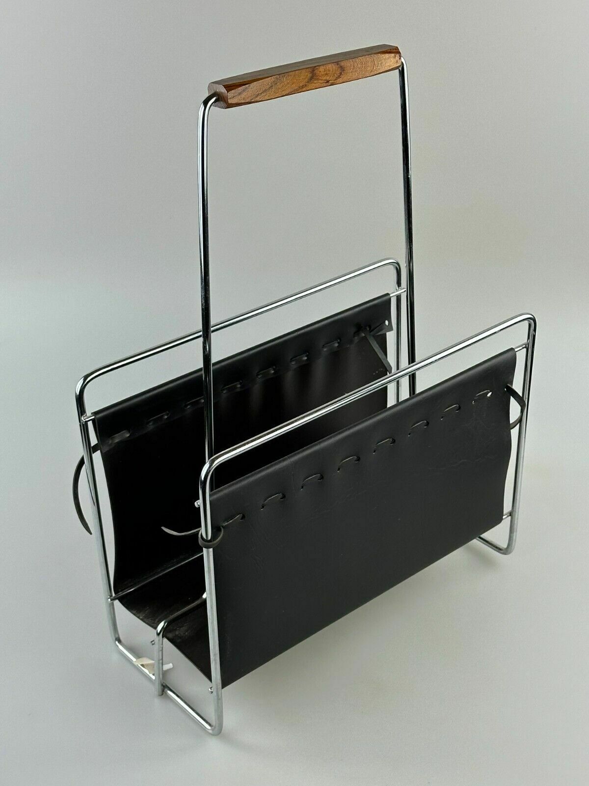60's 70's Newspaper Holder Magazine Racks R Metal Teak Mid Century Design photo for sale