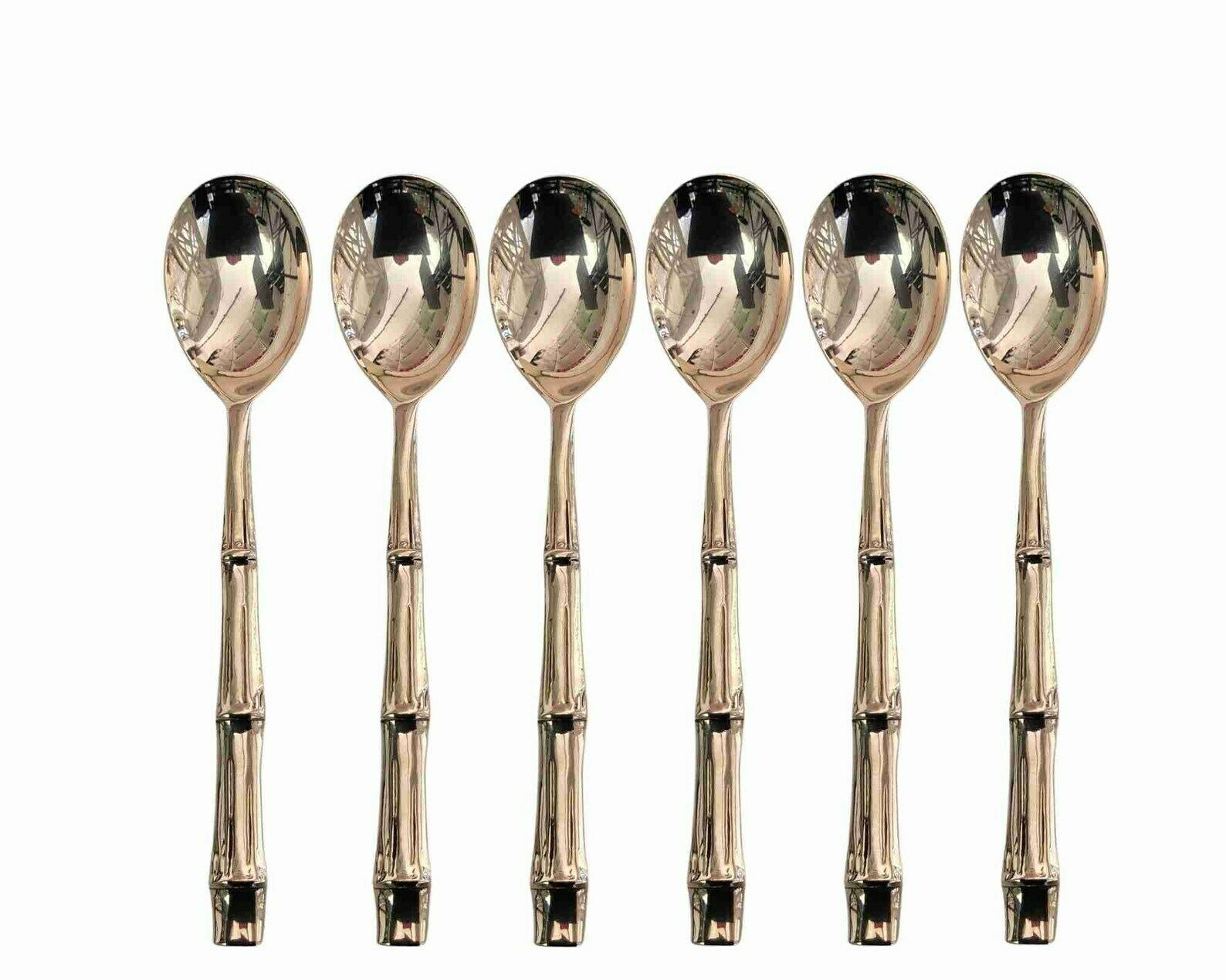 6x Brass Dessert Spoons | Polished | Gold Bamboo Flatware photo furniture