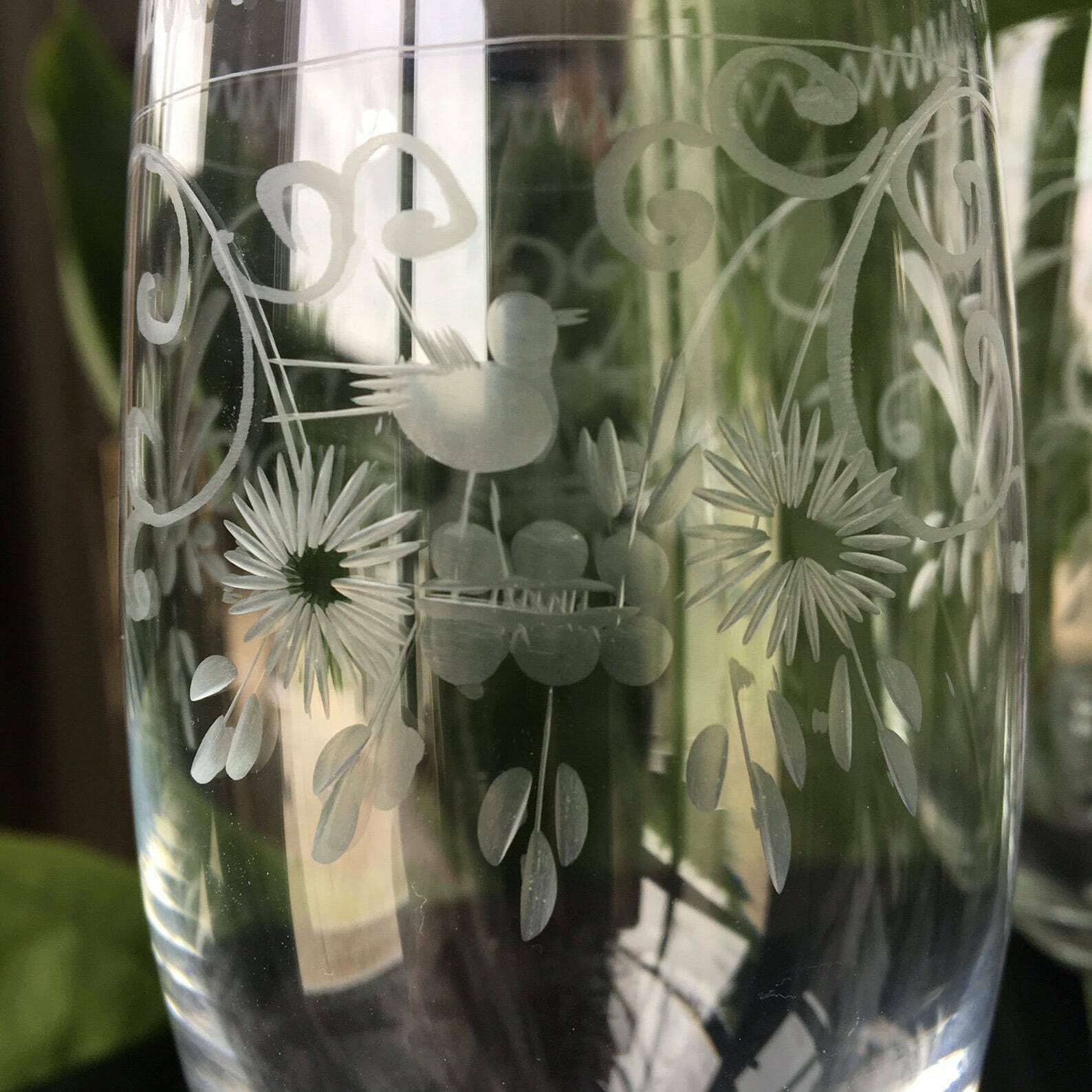 8x Antieke Waterglazen | Theresienthal | Vogelgravure photo Woonaccessoires