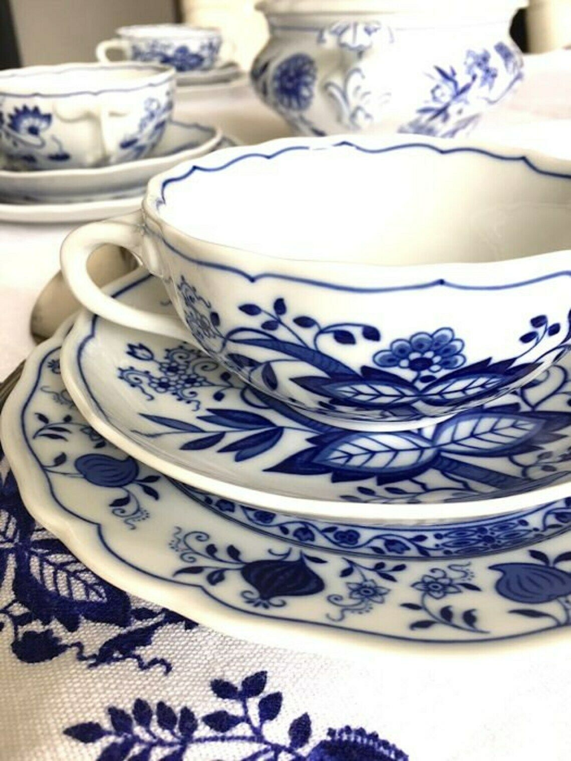 6x Blue Onion Soup Set | Cream Soup Cup And Saucer | Hutschenreuther photo Home Decor