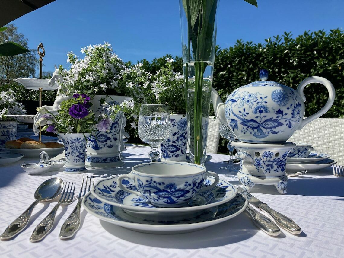6x Blue Onion Soup Set | Cream Soup Cup And Saucer | Hutschenreuther photo vinterior