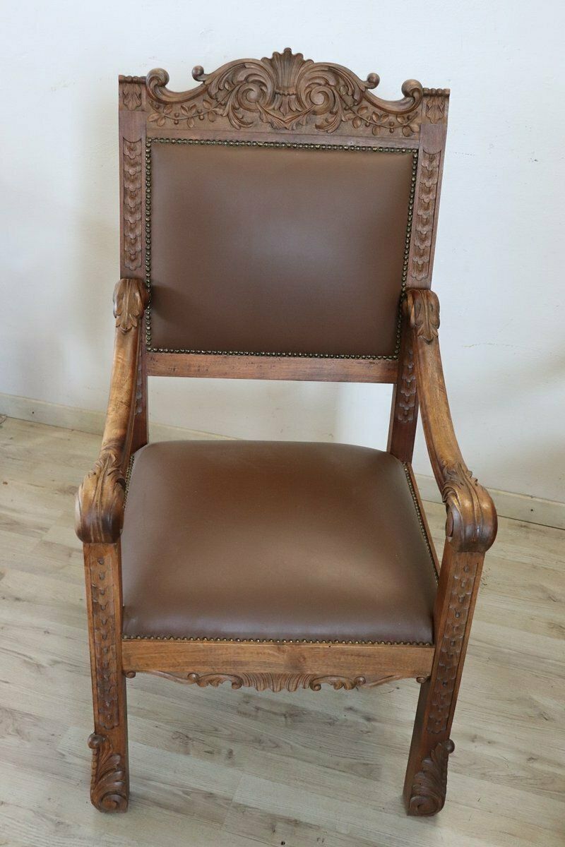 photo for sale Late 19th Century Carved Walnut Throne Chairs, Set Of 2