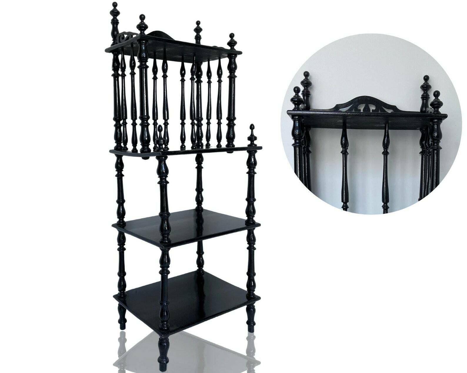 Antique Black Etagere | 19th C Victorian Shelf Unit | Antique | Wood Turned Legs