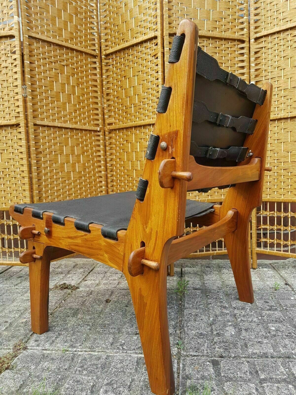 photo for sale Safari Chair By Angel Pazmino Rosewood And Leather Mid Century Vintage 60s.