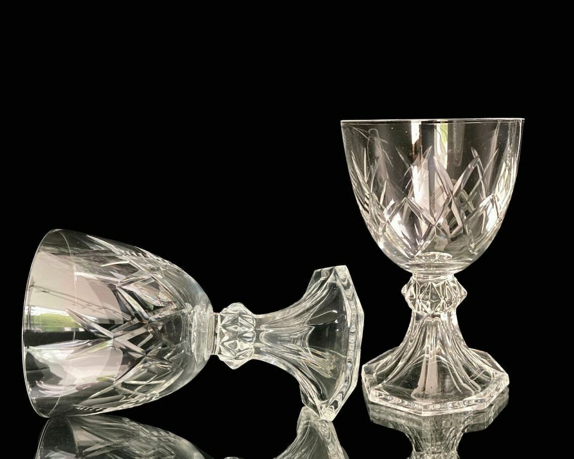 Val Saint Lambert Wine Glasses | Hexagon Hollow Foot | Model Yale (Weird Cut) | 6pcs | Sound! photo furniture