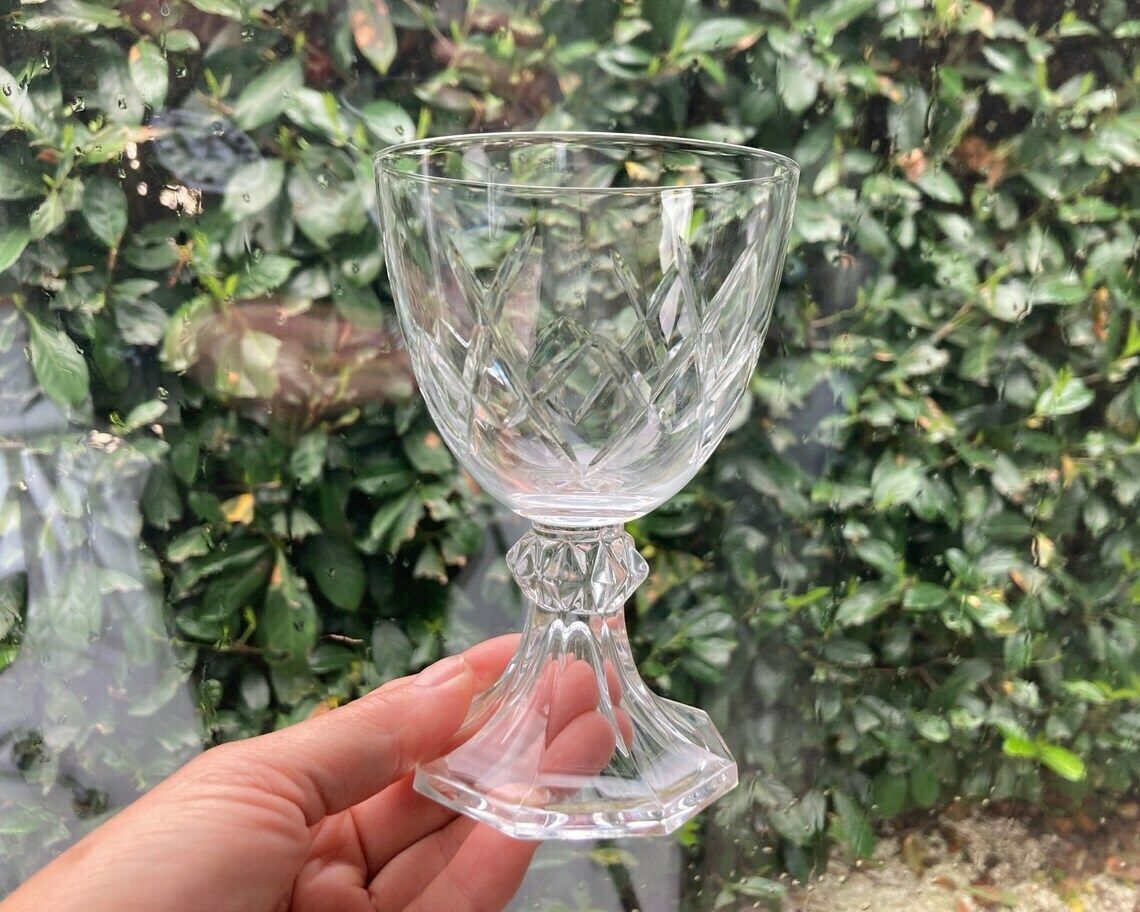 Val Saint Lambert Wine Glasses | Hexagon Hollow Foot | Model Yale (Weird Cut) | 6pcs | Sound! photo 240.0