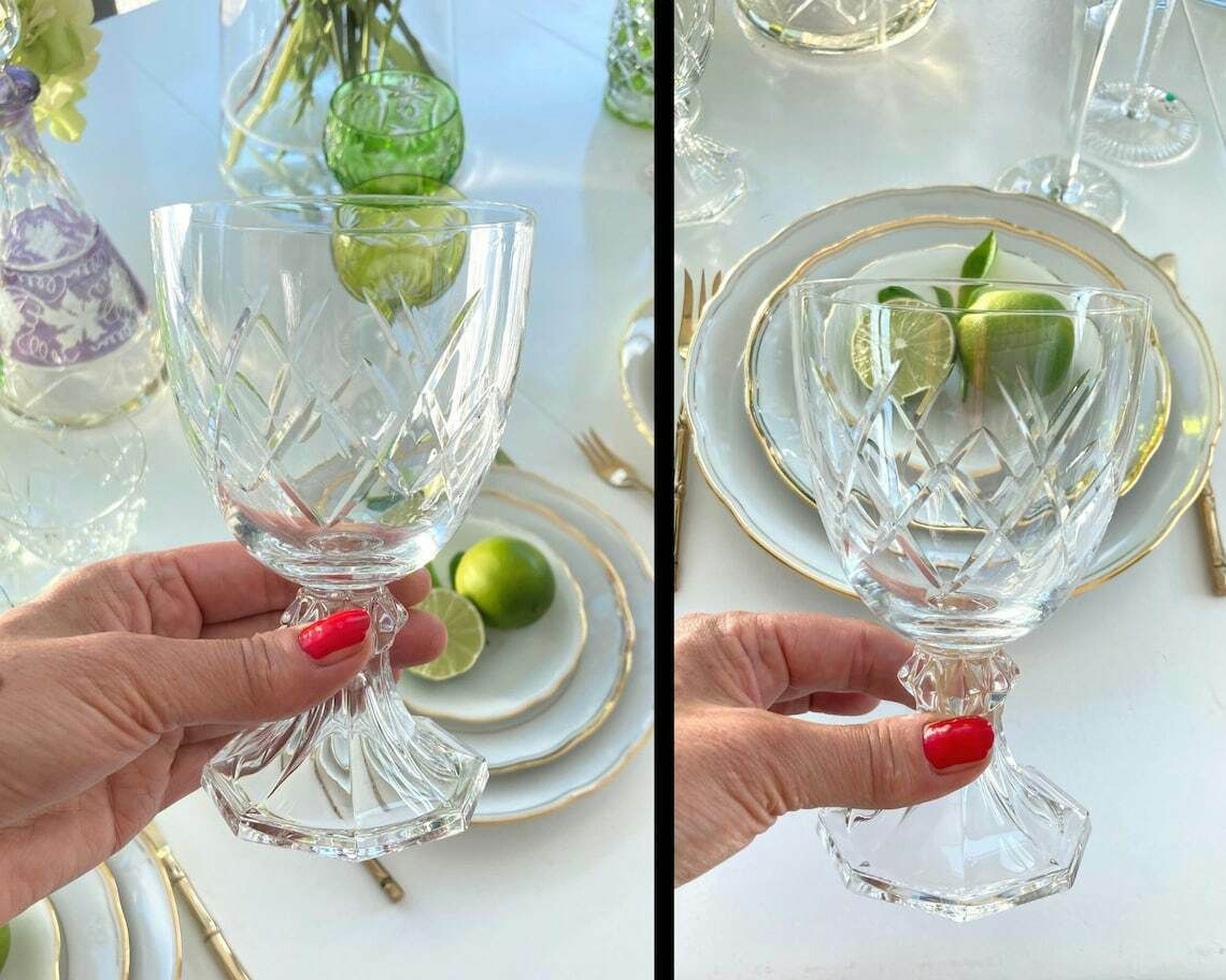Val Saint Lambert Wine Glasses | Hexagon Hollow Foot | Model Yale (Weird Cut) | 6pcs | Sound! photo buy