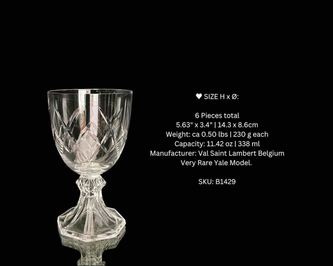 Val Saint Lambert Wine Glasses | Hexagon Hollow Foot | Model Yale (Weird Cut) | 6pcs | Sound! photo vintage
