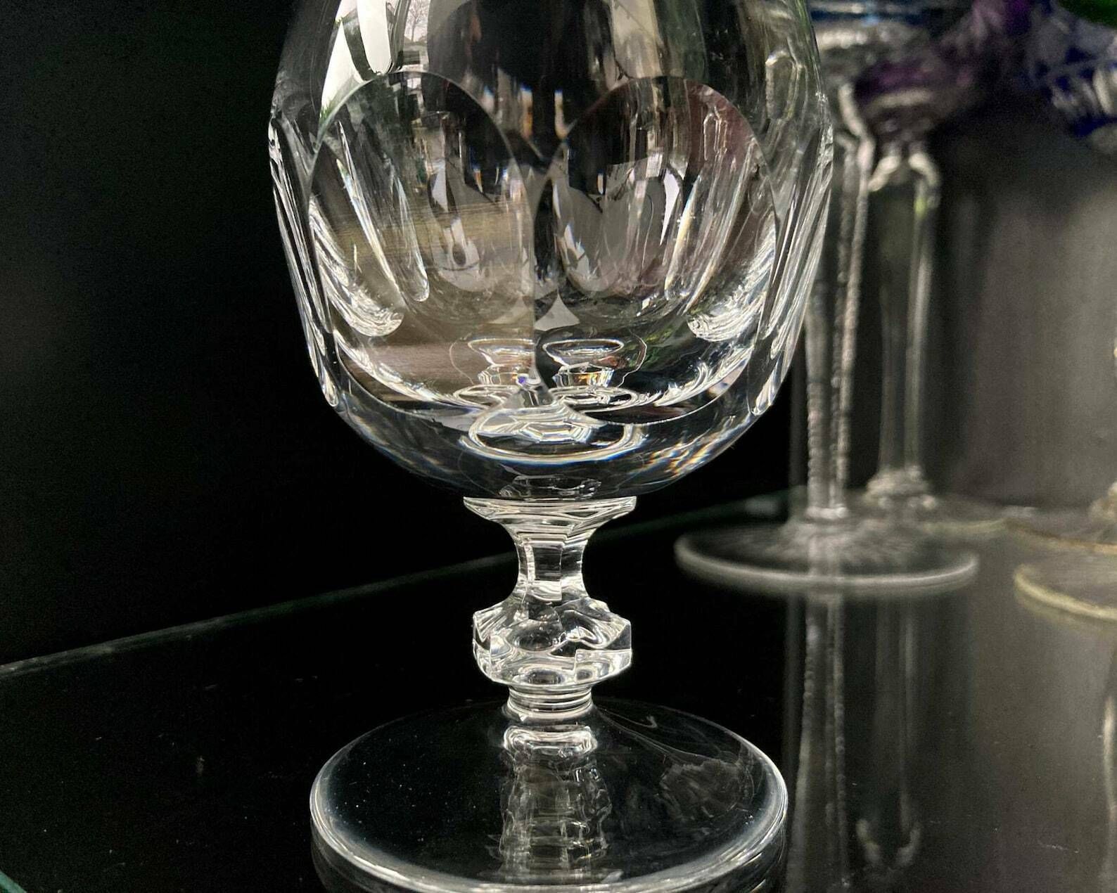 Art Deco Cognacglazen | 2x Brandy Snifters | Loodkristal Ca. Jaren 1960 | Paneelgravures photo Woonaccessoires