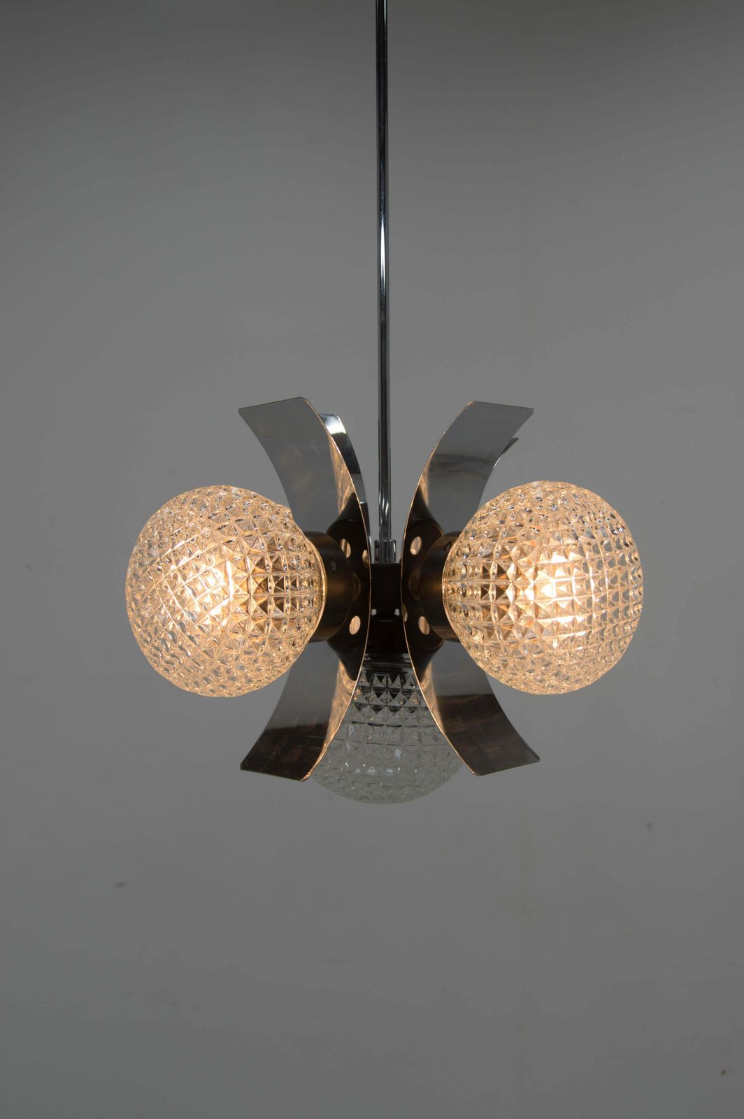 Mid Century Chrome & Glass Chandelier, Czechoslovakia, 1970s photo vinterior