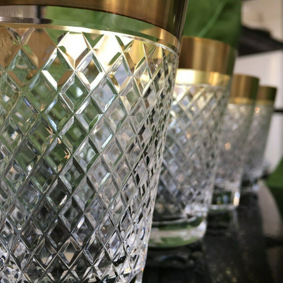 Crystal Water Glasses | Cocktail Glasses | 6pcs| Tumblers With 24k Gold Trim | Rheinkristall| 1950s photo Home Decor