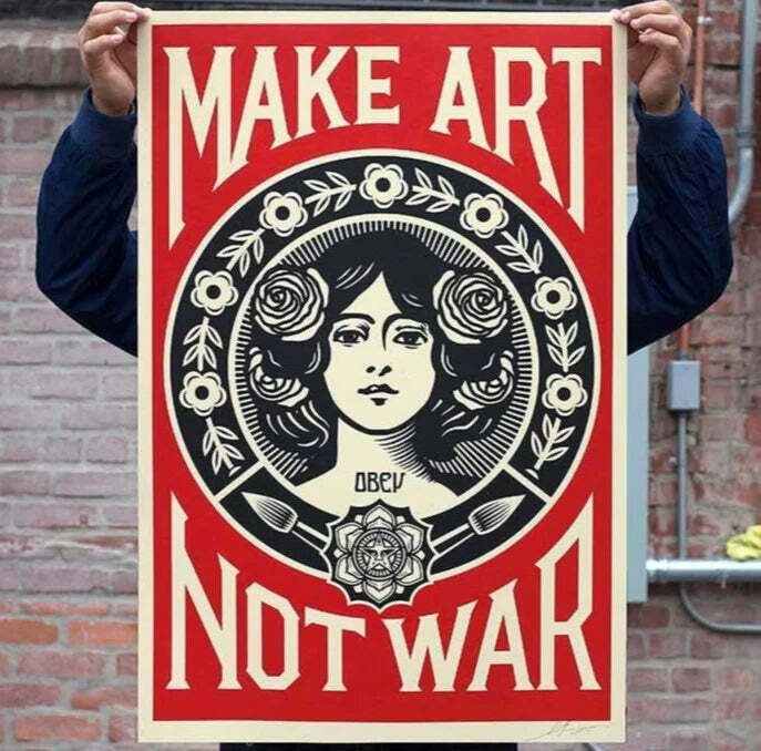 Make Art Not War Offset Lithograph On Thick Cream Speckle Tone Paper photo furniture