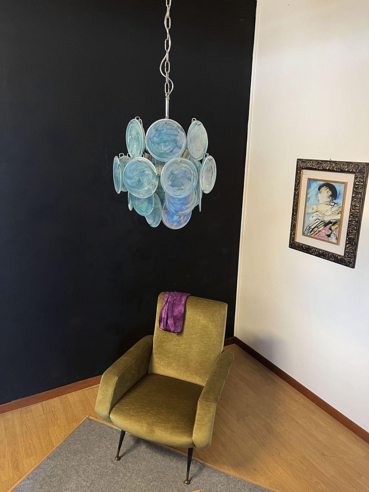 Vintage Italian Murano Chandelier   24 Blue Disks photo vintage